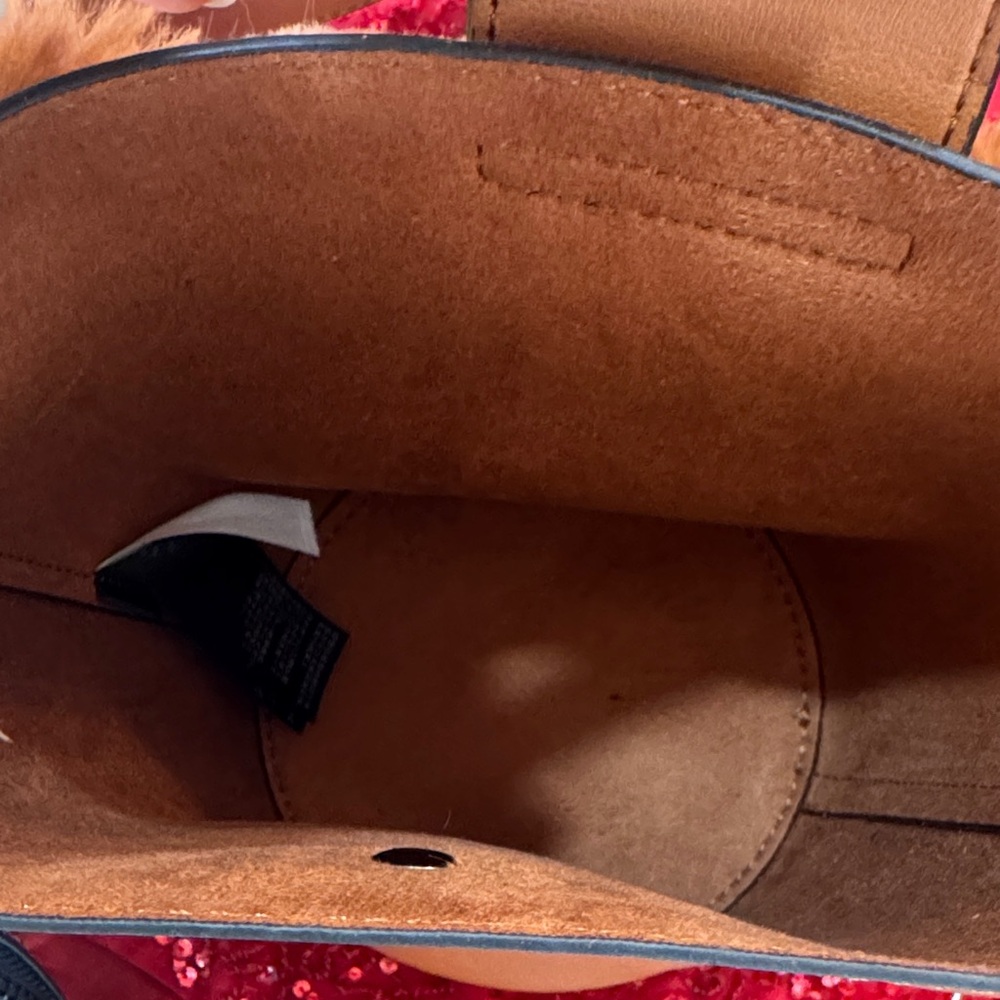 TopShop Faux‎ Fur Handle Caramel Brown Small  Bag w/ Mini Bag Inside - Picture 5 of 10
